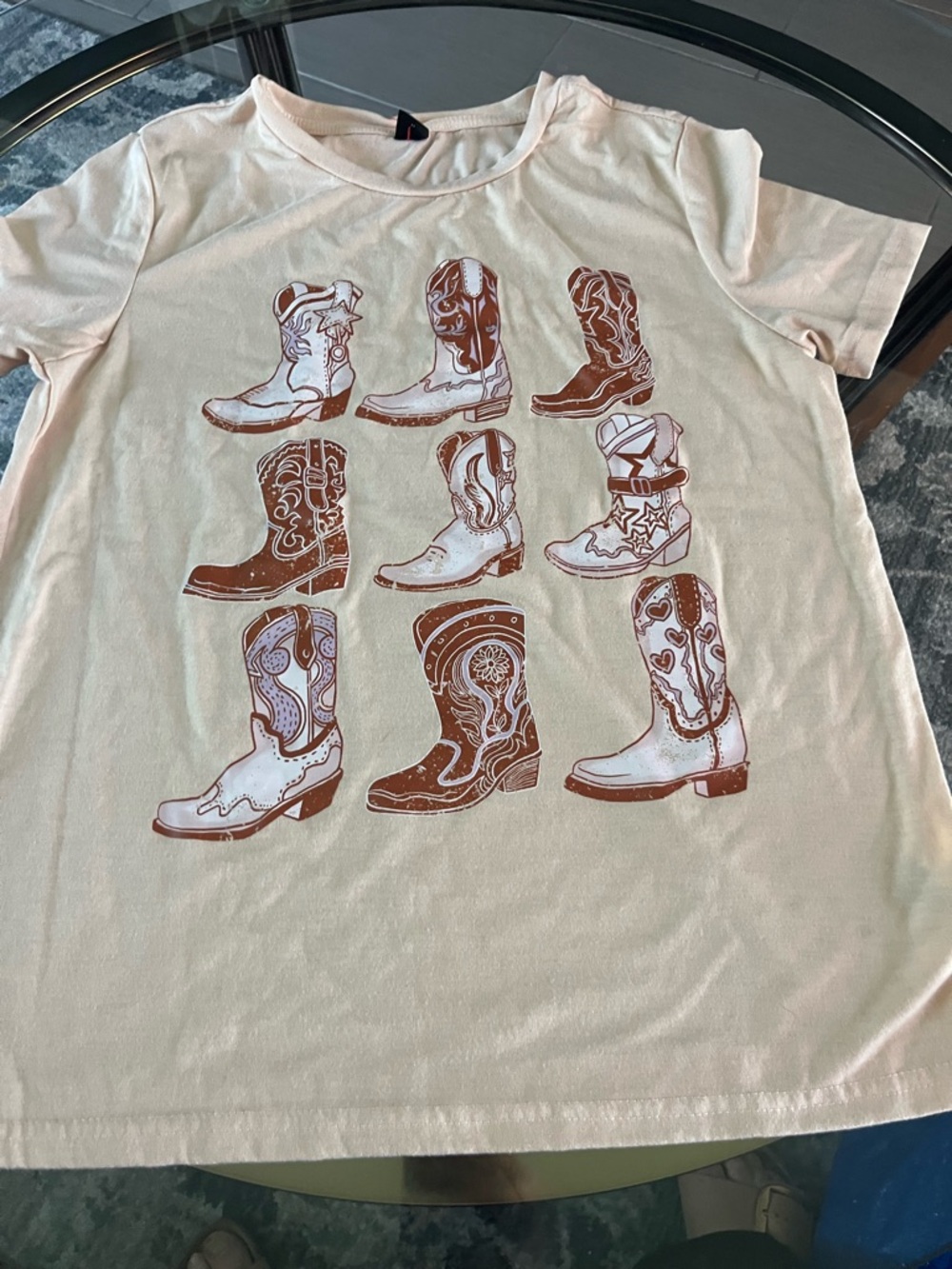 SHEIN Cream Cowboy Boot Graphic Tee Short Sleeve Tee- size small